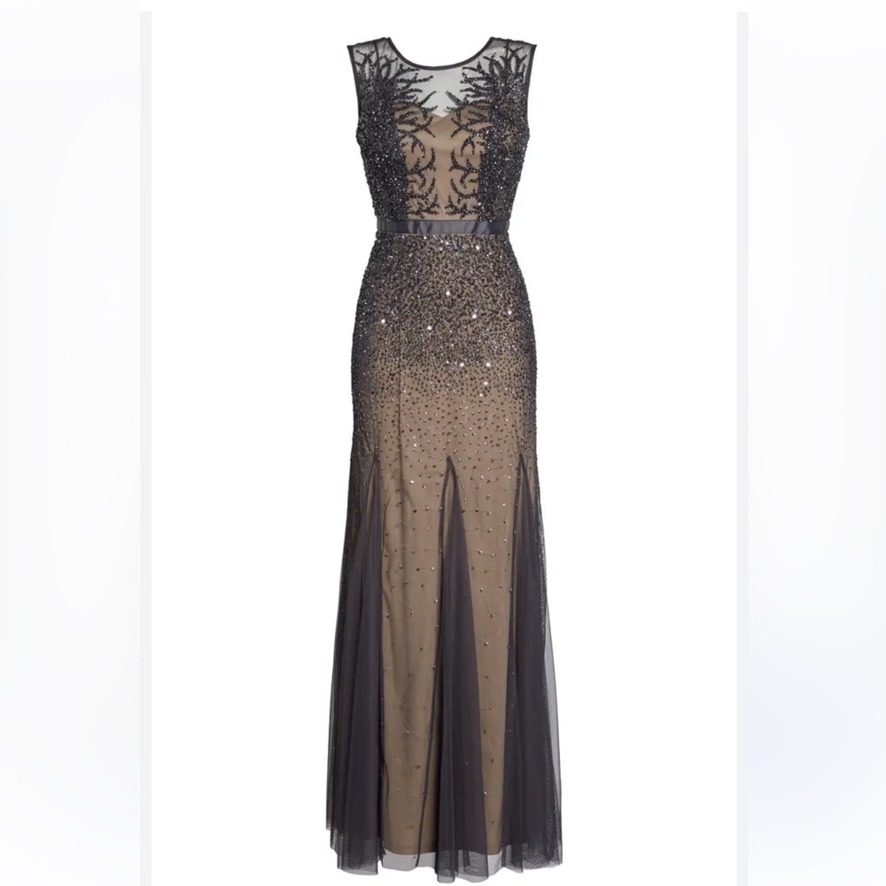 Adrianna Papell gunmetal and Tan Embellished Maxi Dress